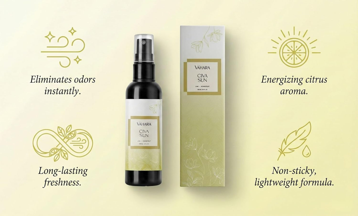 Luxury Linen & Room Spray – Long-Lasting Water-Based Home Fragrance with Essential Oils – Non-Toxic Air Freshener (3.38 FL OZ, Civa Sun)