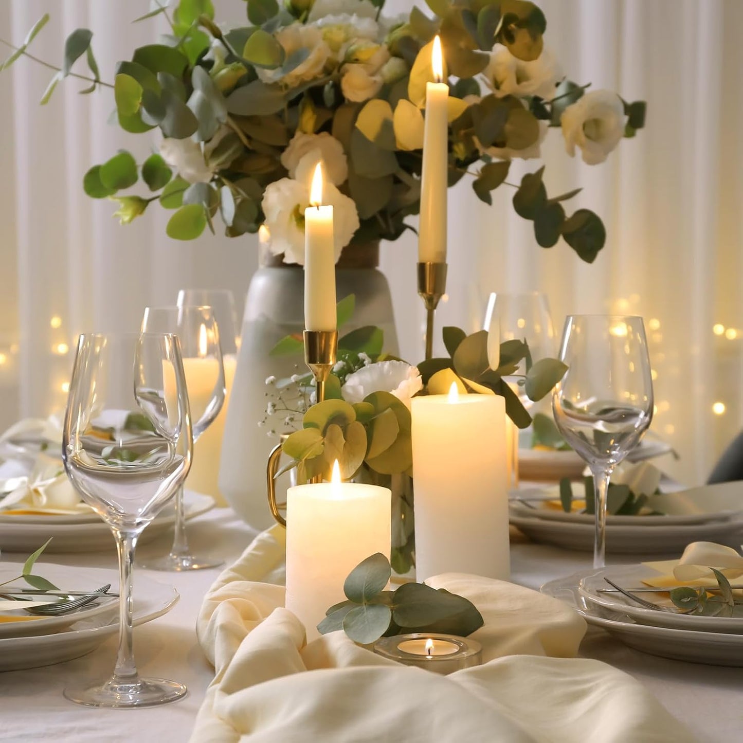 Uscented Pillar Candles, Ivory Pillar Candle Set of 4, 3 x 3 Inch Dripless and Smokeless Large Pillar Candles for Dinner Table, Christmas and Home Decor 45 Hours Long Burning Time