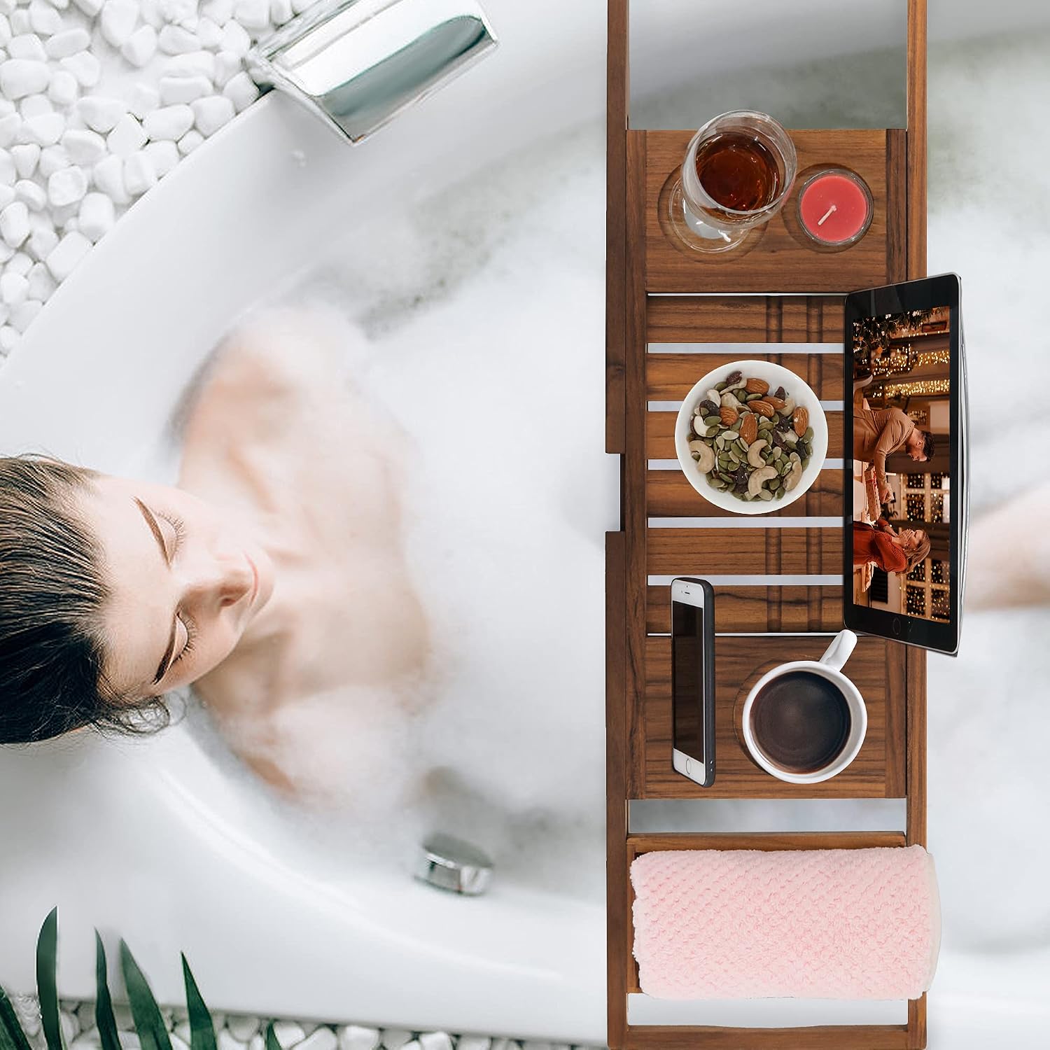 Teak Bathtub Tray and Teak Shower Mat S Bundle