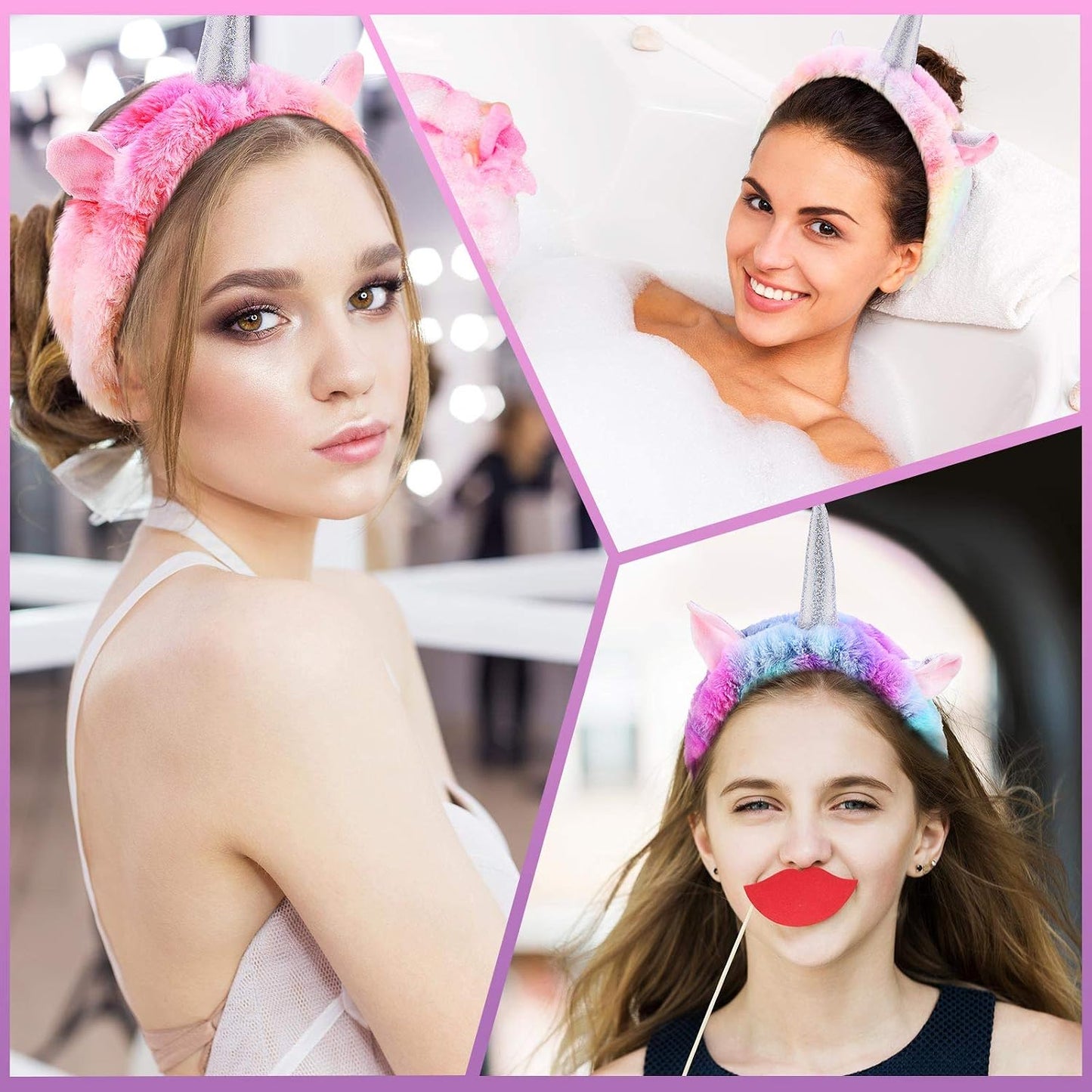 Chuangdi 3 Pieces Unicorn Headbands Unicorn Makeup Bandeau Spa Head Wrap Crown Cute Shower Hairband Gifts for Women Girls Washing Face, Makeup, Sports, Yoga, Spa