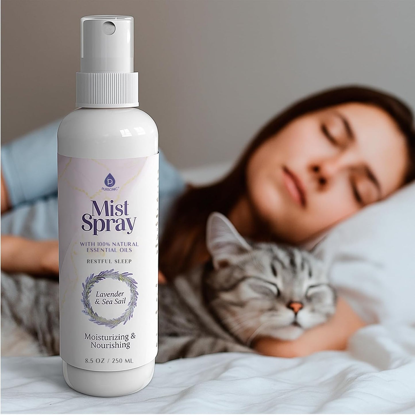 Pursonic Lavender & Sea Salt Mist Body Spray – Multi-Use Aromatherapy with Essential Oils for Skin, Pillow Spray for Sleeping, Linen & Room Freshener, Hydrating Body Mist, 8.5 oz