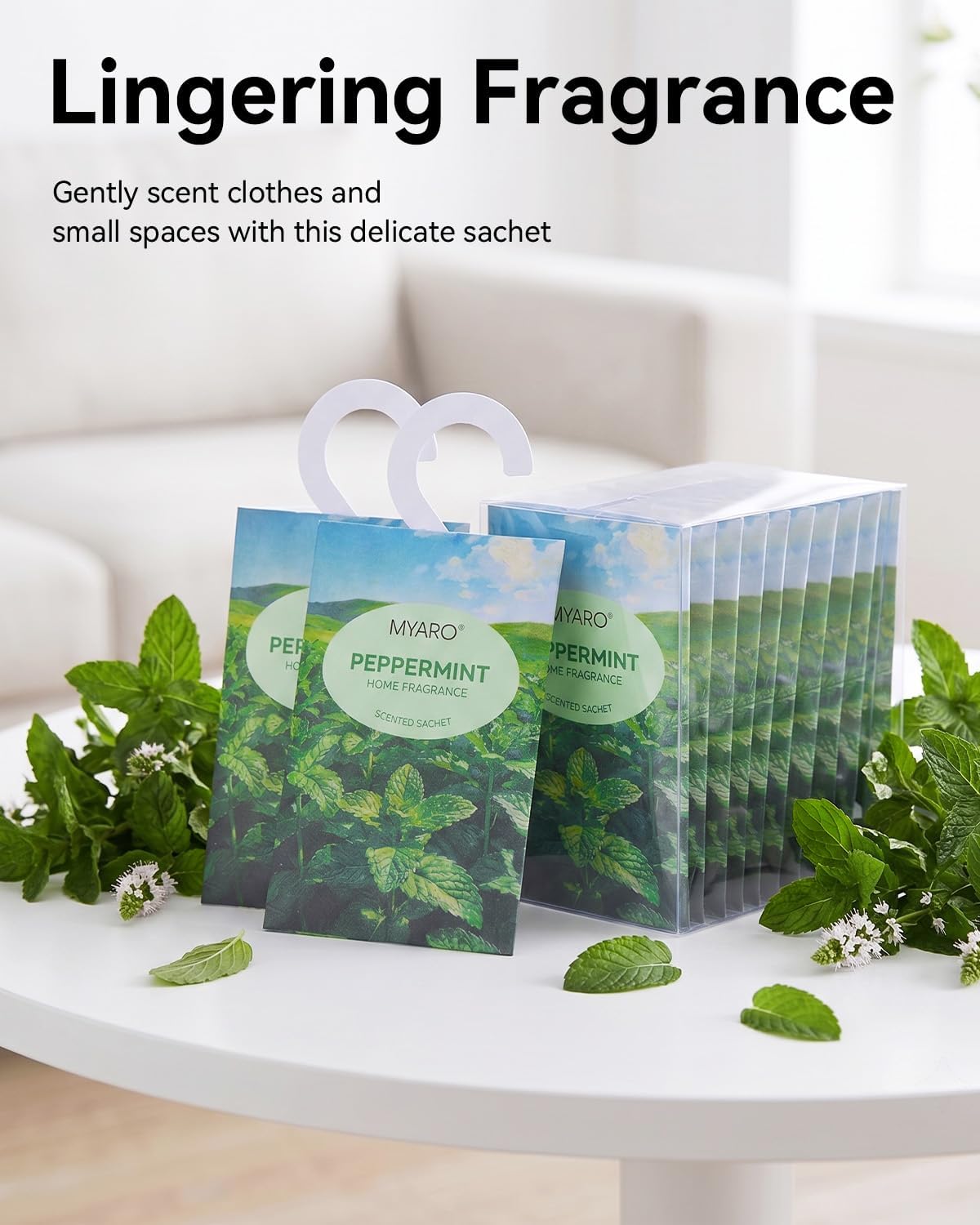 MYARO Hanging Sachets Air Freshener for Home: 12 Packs Clean & Fresh Hanging Scented Sachet Bags for Closet, Clothes, Lingerie Drawer, Car, Bedroom, Laundry Fragrance Gift for New House (Mint)
