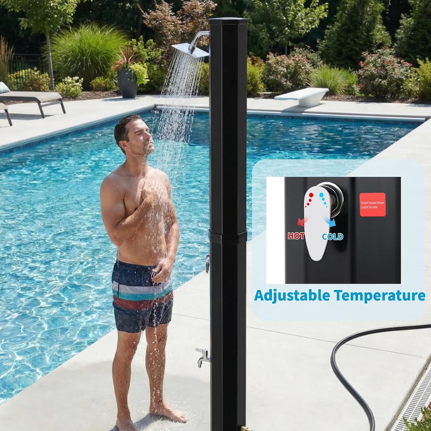 MAMIZO Outdoor Solar Shower, 10.6 Gallon/16 Gallon Solar Heated Shower with Shower Head and Foot Shower Tap, 2-Section Pool Shower with Protective Cover for Backyard, Garden, Beach Spa (16 GAL)