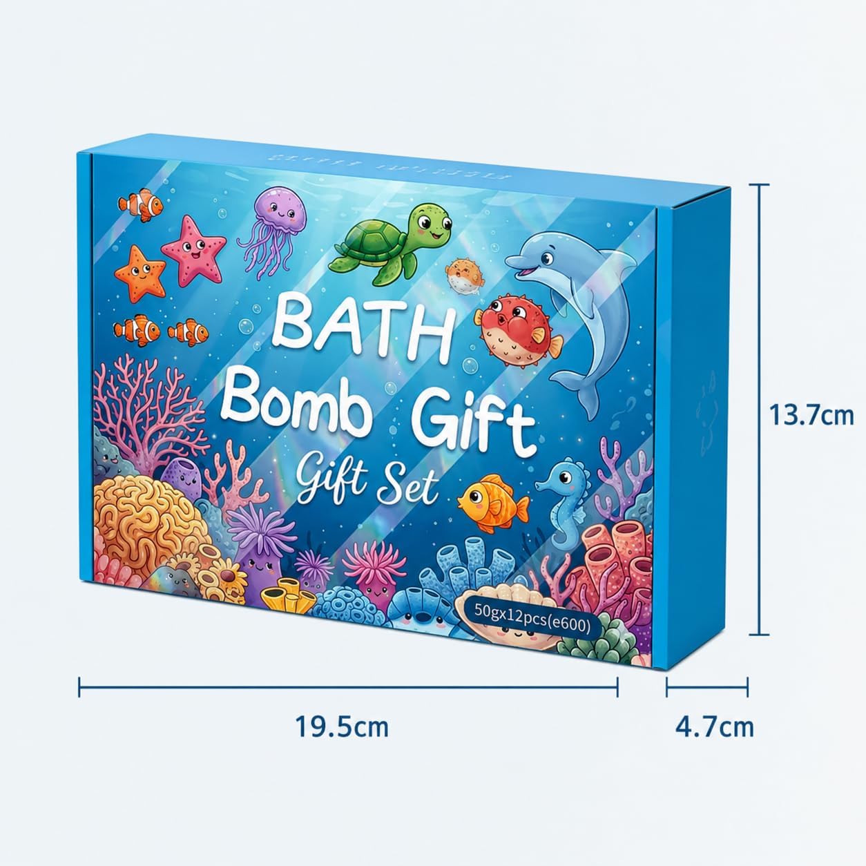 Ocean Bath Bomb Gift Set, 12 Pack Colorful Bath Fizzies, 1.76 oz Each, Bathwater Additive for Relaxing Soaks, Home Spa Bath Set for Women and Men