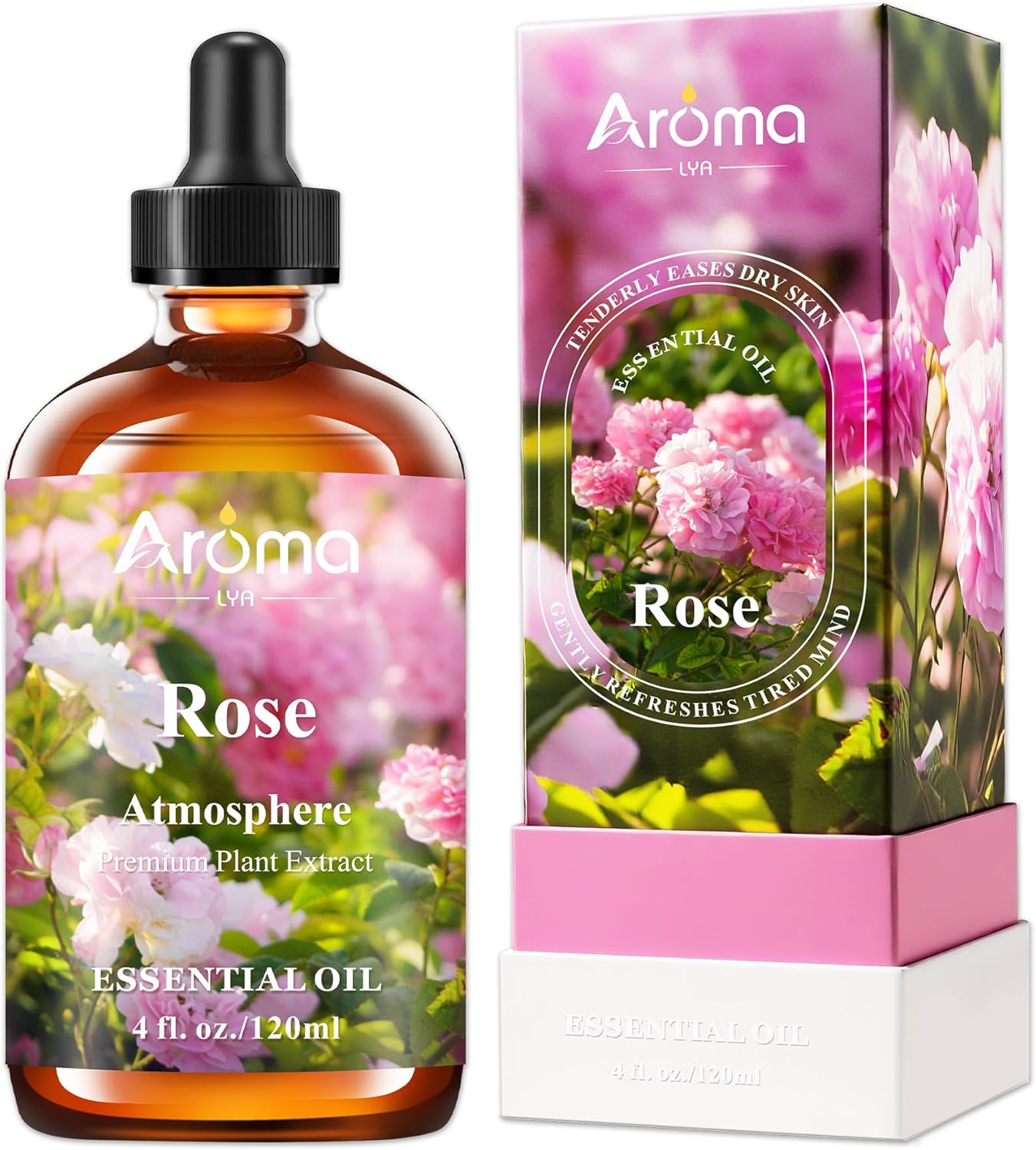 Rose Essential Oil in Premium Gift Box - Essential Oils for Home Diffusers - Perfect Self-Care & Spa Gift for Women 4 Fl Oz =
