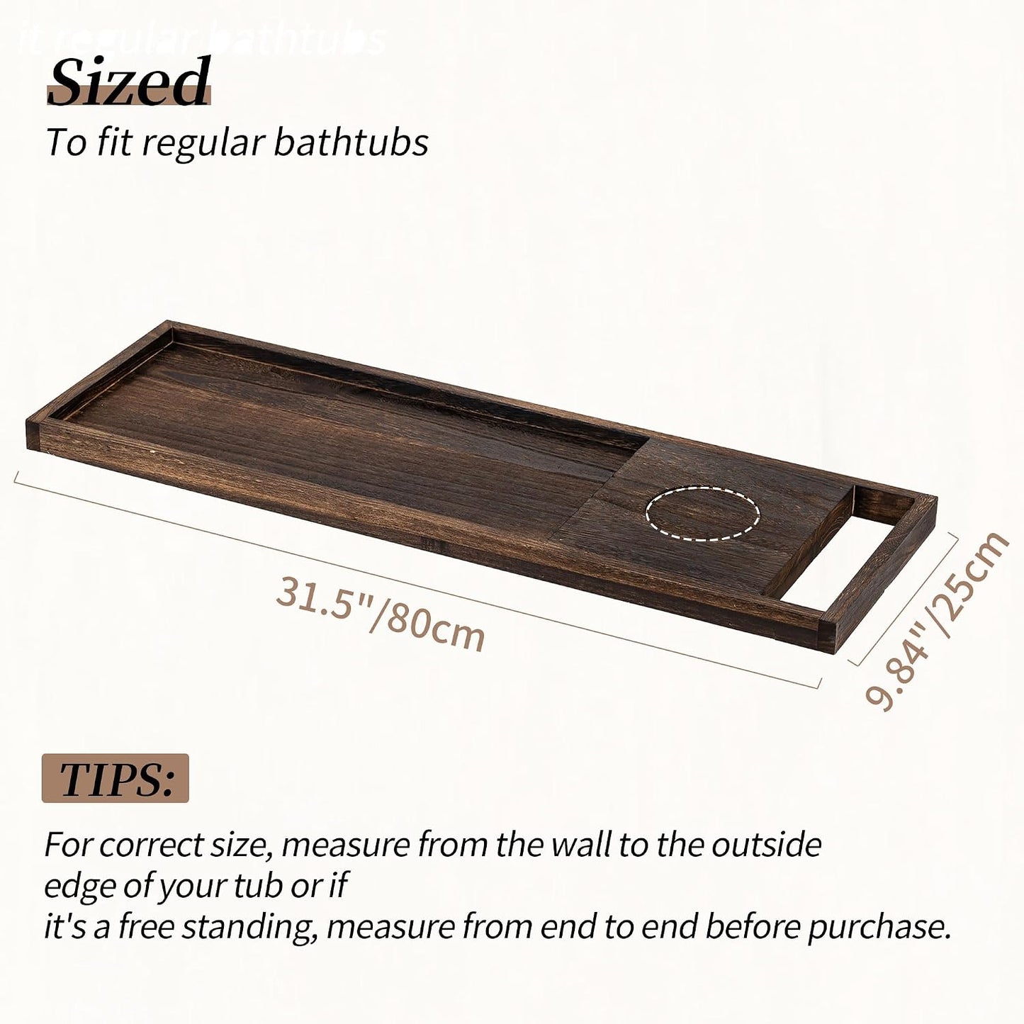 Hanobe Bathtub Tray Bath Caddy: 31" Wooden Tub Shelf with Handles Simplicity Farmhouse Rustic Wood Board for Bathroom Organizer Home SPA