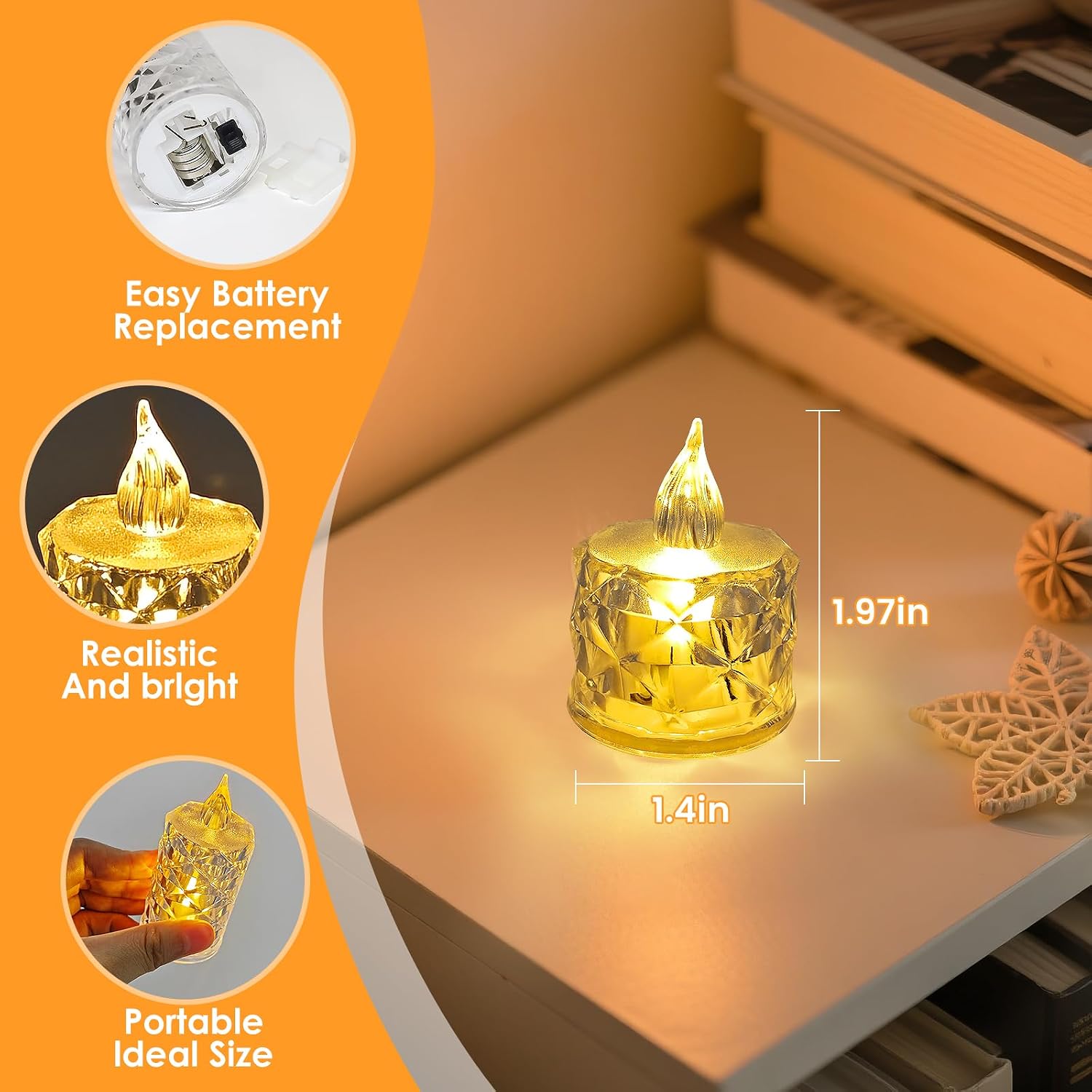 24pcs Flameless Candle Battery Operatted, Led Crystal Candle Lights, 100+Hours Fake Electeic Tealight Candles for Votive Valentines Anniversary Wedding Christmas Table Decorations