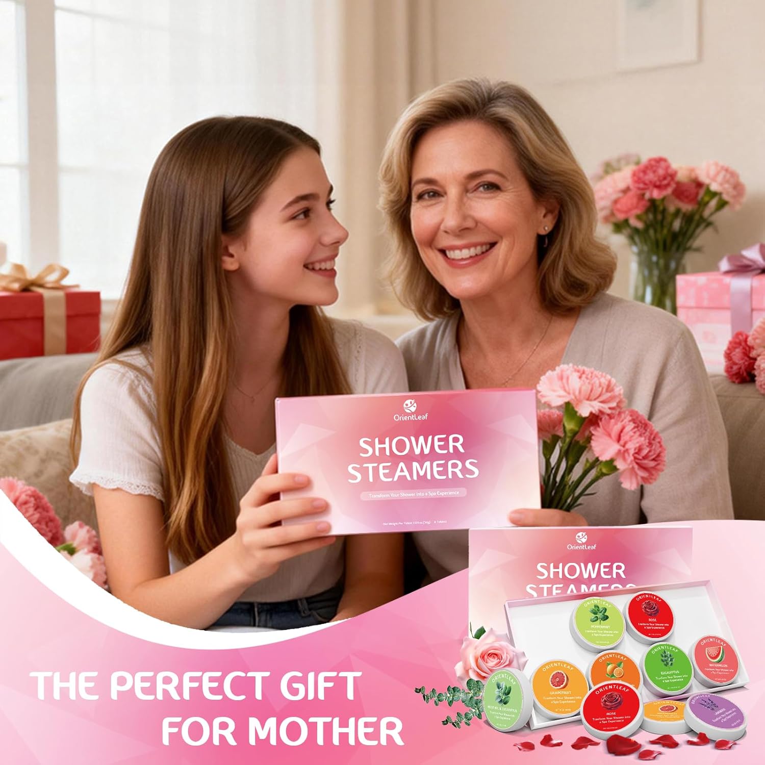 ORIENTLEAF Shower Steamers Aromatherapy, Self Care Birthday Gifts for Women, 8 Pack Mothers Day Gifts, Stocking Stuffers Christmas Gift for Mom Men Teen Girls Adults, Stress Relief Shower Bombs