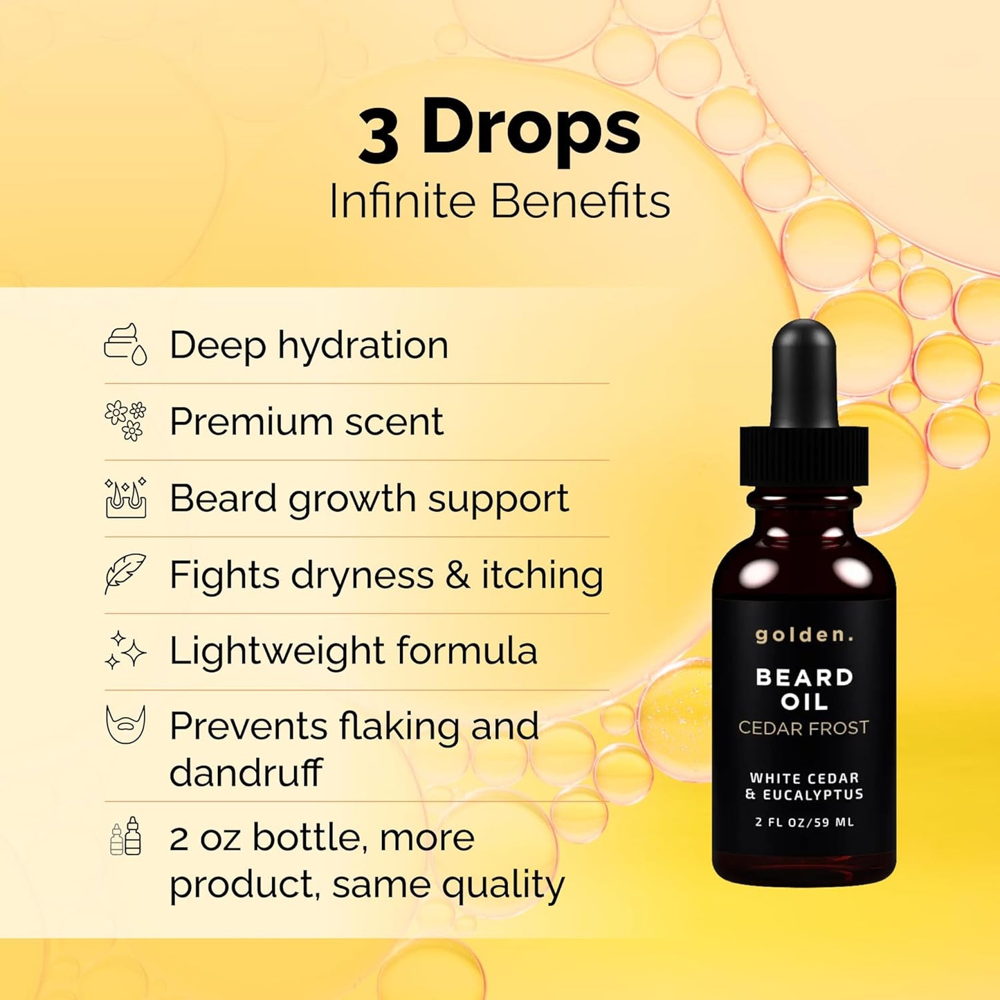 Golden Grooming Beard Oil for Men - Natural Beard Conditioner with Sweet Almond, Golden Jojoba & Argan Oil - Hydrating Beard Softener with Vitamin E - Cedar Frost, 2oz