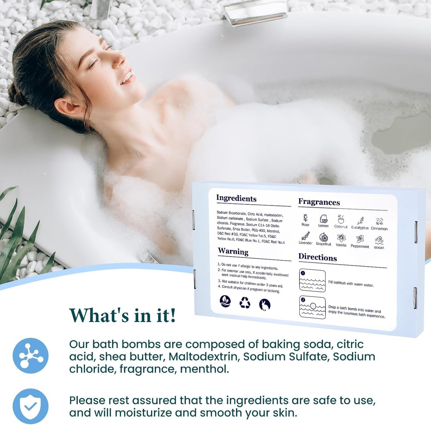 TranquilBliss Bath Bombs Set 50 PCS with 10 Rich Scents, Bath Bombs for Women, Natural Bubble Bombs with Shea Butter & Safe Oil, Ideal for Mother's Day, Valentine's Day, Christmas, Birthday Present