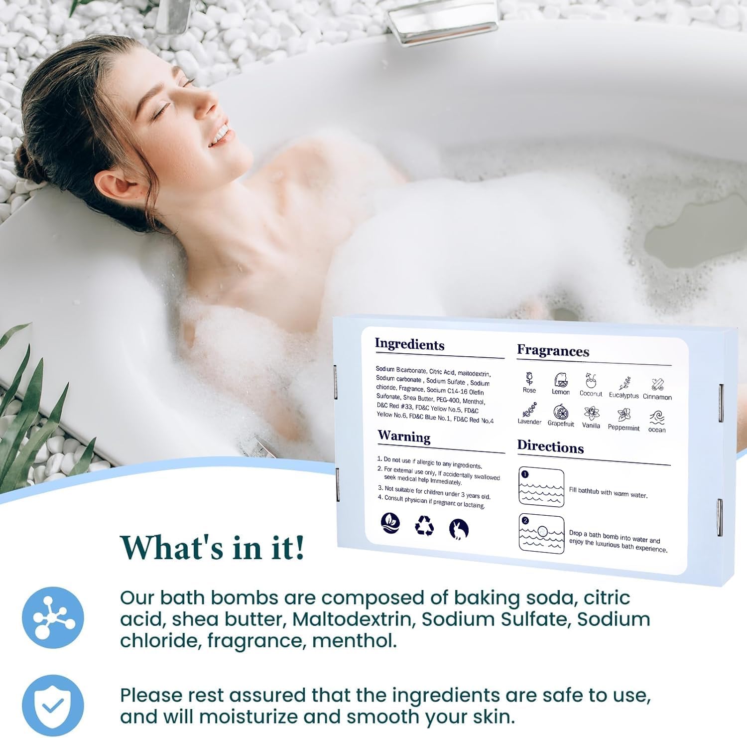 TranquilBliss Bath Bombs Set 50 PCS with 10 Rich Scents, Bath Bombs for Women, Natural Bubble Bombs with Shea Butter & Safe Oil, Ideal for Mother's Day, Valentine's Day, Christmas, Birthday Present