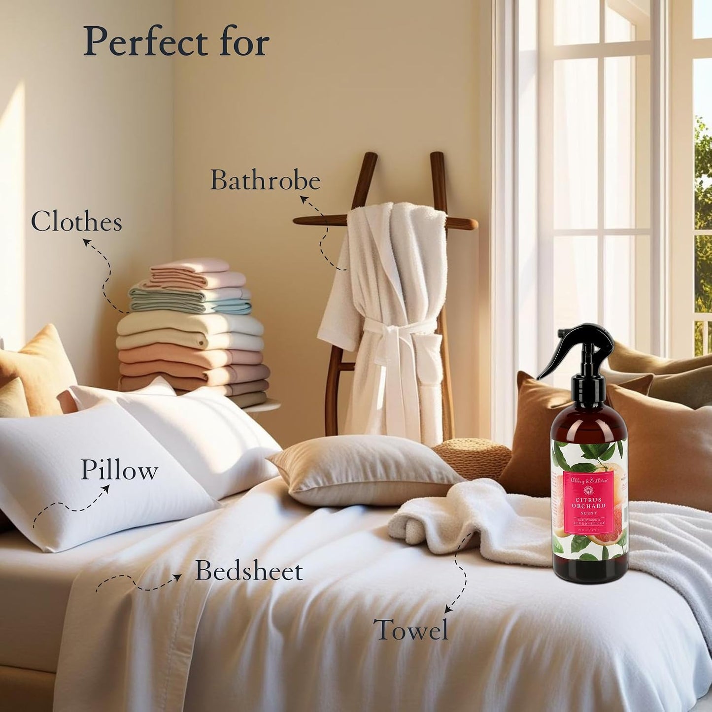 Abbey & Sullivan Linen Spray, Citrus Orchard, Fabric Freshener and Fragrance Room Spray, Pack of 2, 16 oz