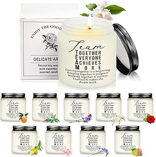 Fumete 10 Pcs Employee Appreciation Gifts Jars Scented Soy Candles 3.5 oz Inspirational Candles Team Thank You Gifts for Nurse CNA Week Gift Coworker Volunteers Teachers Group(White, Team)