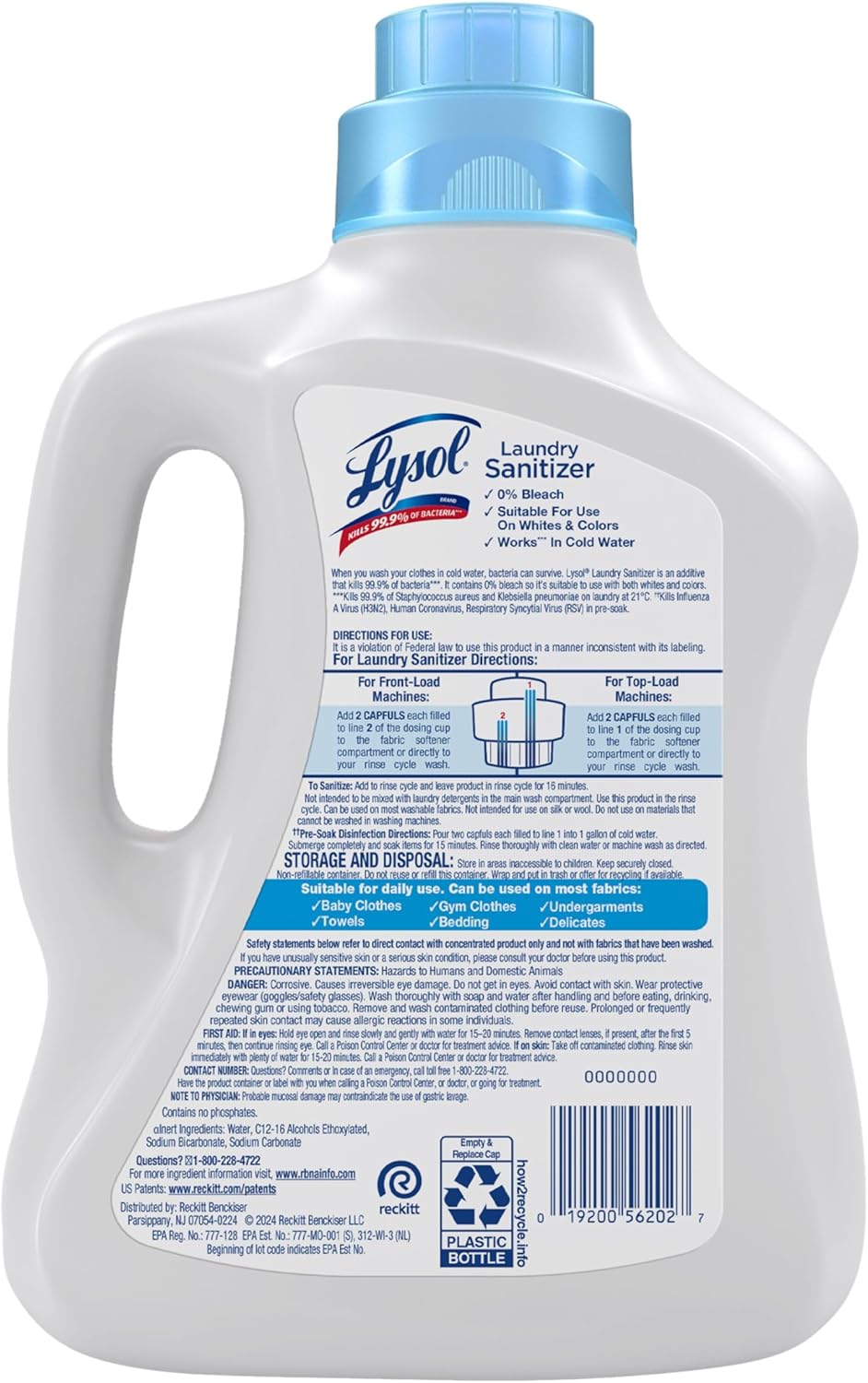 Lysol Laundry Sanitizer Additive, Free & Clear, Free from Fragrance and Dyes, 0% Bleach Laundry Sanitizer, Bacteria-causing Laundry Odor Eliminator, Unscented, 90 Fl Oz (Pack of 1) - Package May Vary
