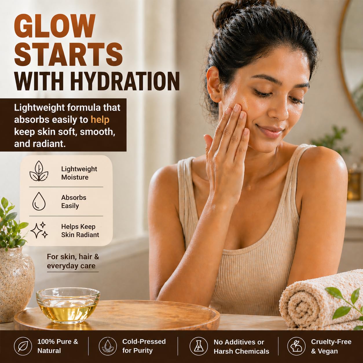 INFINA ESSENTIALS Pure Cold Pressed Castor Oil - Hexane Free, Glass Bottle for Hair Growth, Face, Scalp, Skin & Eyelashes - Nourishing and Moisturizing - 16 fl oz