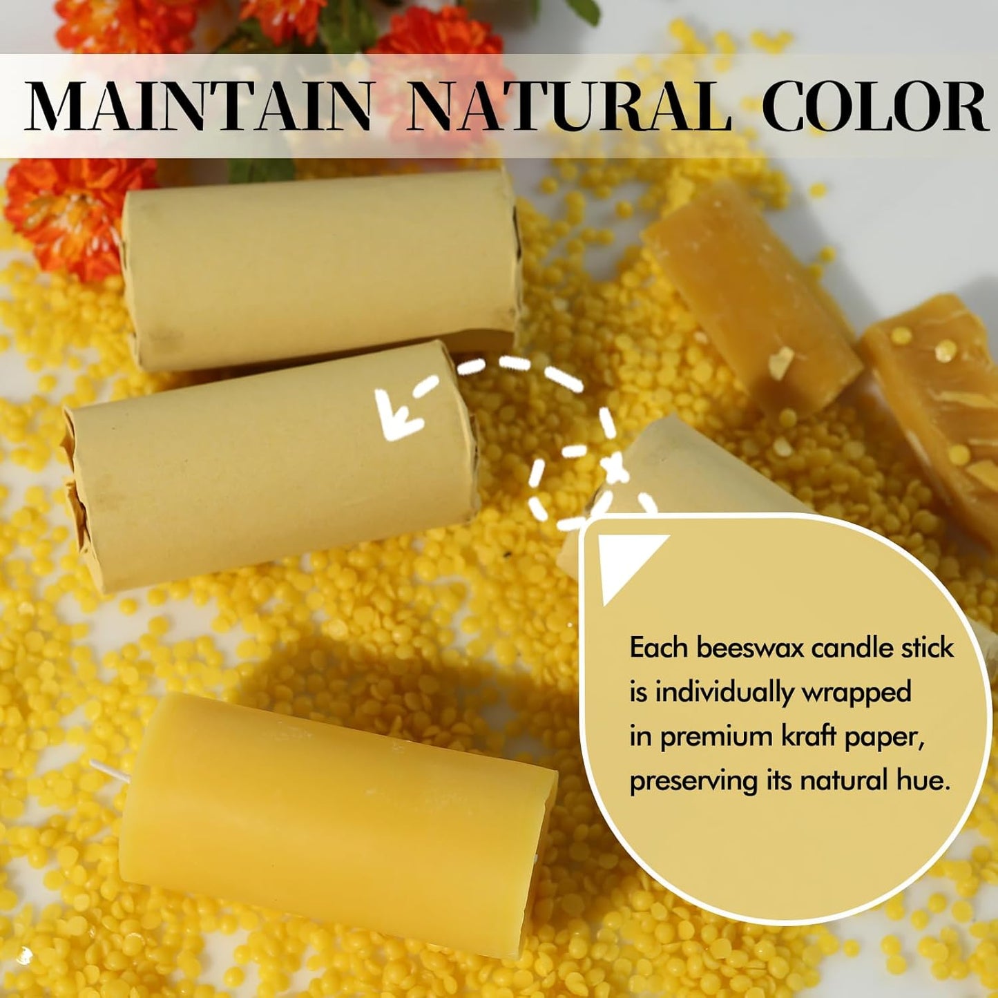 Beeswax Pillar Candles Set of 2, 70 Hours Long Burning, 100% Natural Beeswax Candles for Emergency, Pure Bees Wax for Home, Smokeless & Dripless