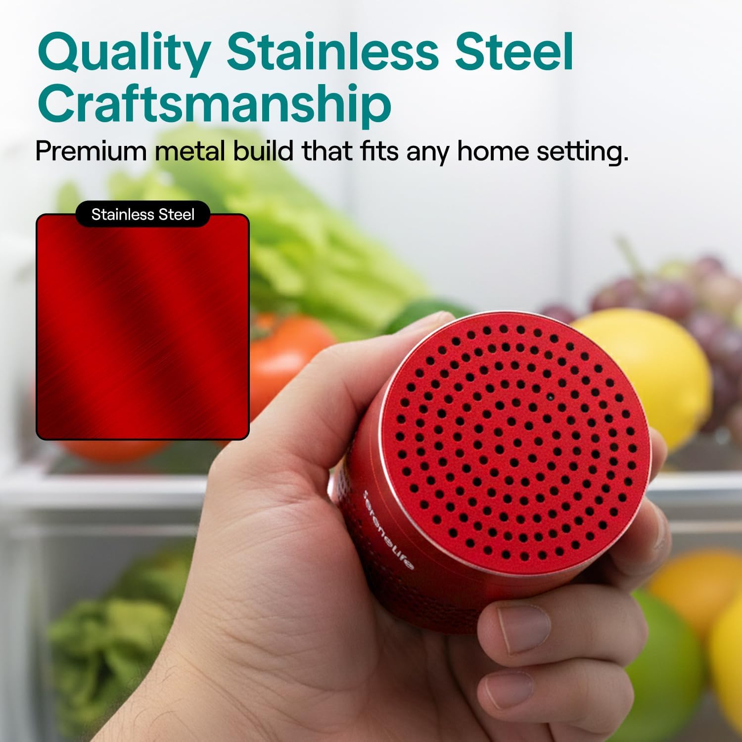 SereneLife Fridge Deodorizer & Odor Eliminator, Multi-Use Refrigerator Deodorizer Aluminum Pod for Freezer, Closet, Car, Shoes & Enclosed Spaces, Compact, Reusable & Lasts Up to 10 Years (Red)