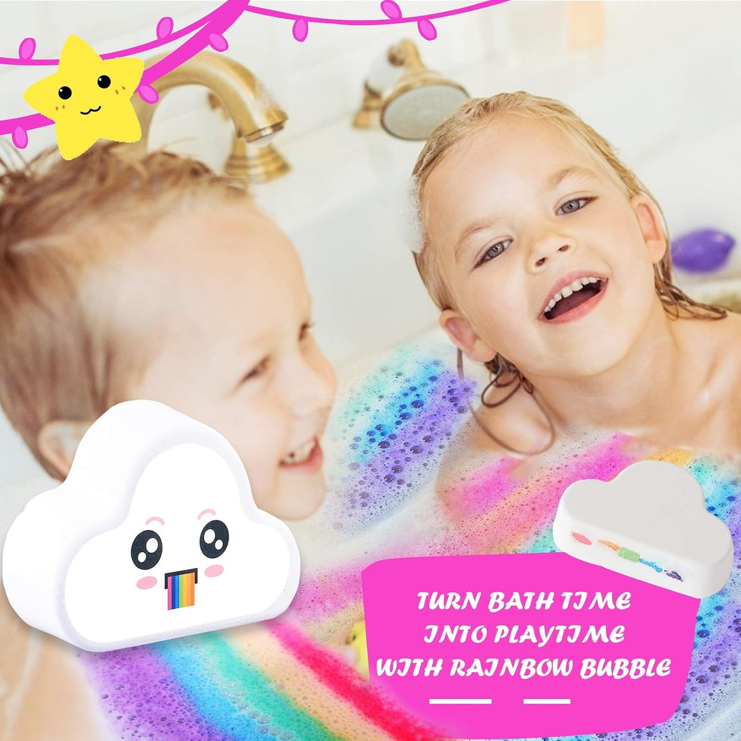 Rainbow Bath Bomb Gift Set, Organic & Natural Rainbow Cloud SPA Bath Bombs for Aromatherapy Relaxation Soak to Moisturize Skin, for Christmas Gifts for Women and Kids