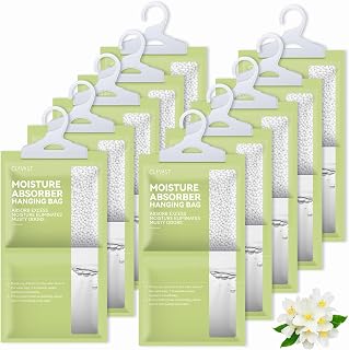 CLEVAST Moisture Absorbers Packets 10 Pack, Dehumidifier Bags for Closet, Scented Hanging Humidity Absorber in Wardrobes, Bedrooms, Bathrooms (Jasmine)
