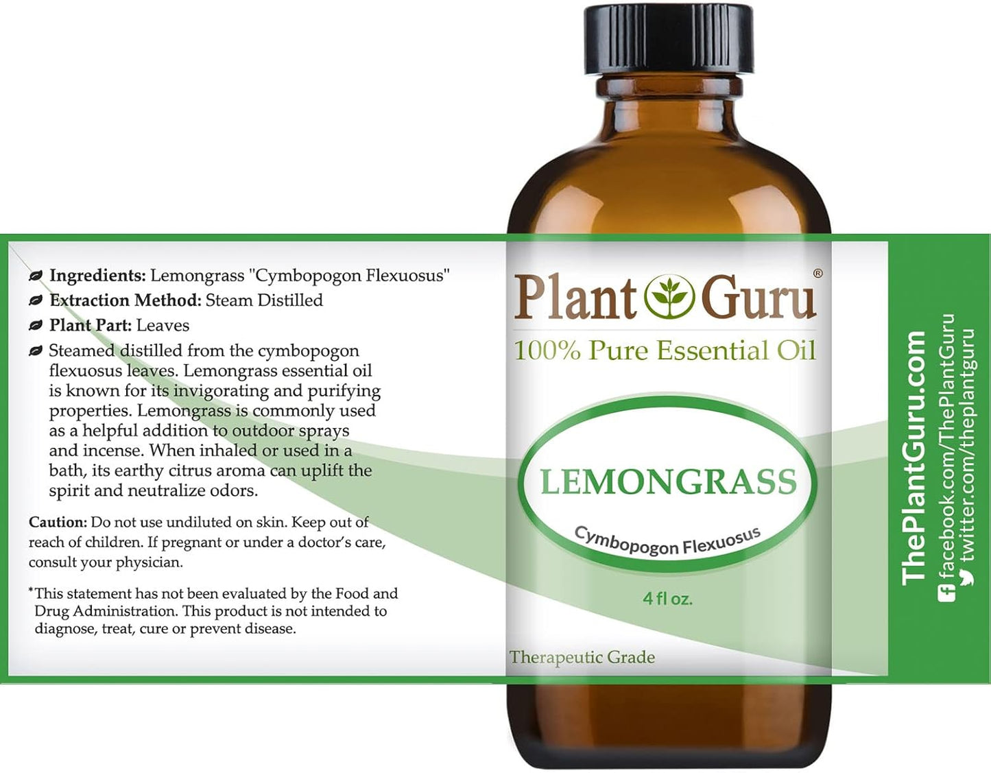 Lemongrass Essential Oil 4 oz 100% Pure Undiluted Therapeutic Grade for Aromatherapy Diffuser, Natural Healthy Skin, Body and Hair Growth