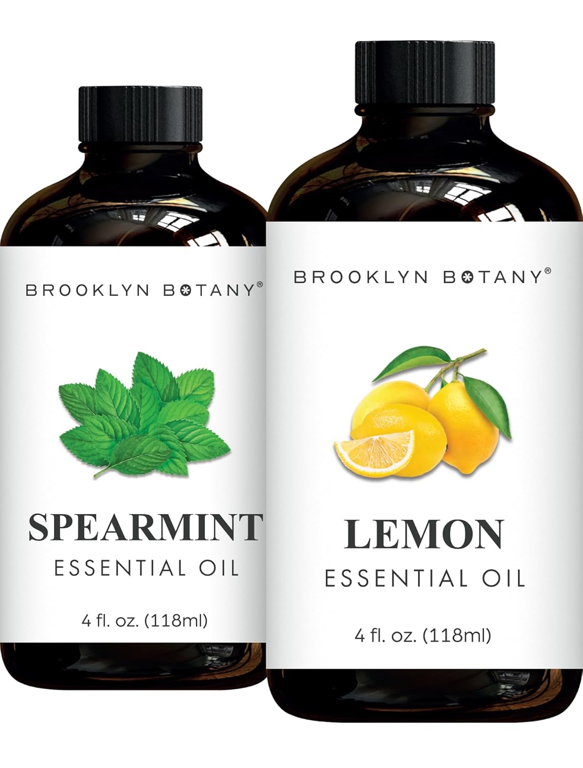 Brooklyn Botany Spearmint & Lemon Essential Oils – 4 Fl Oz (Pack of 2) – 100% Pure & Natural – Invigorating & Energizing Aromatherapy Blend