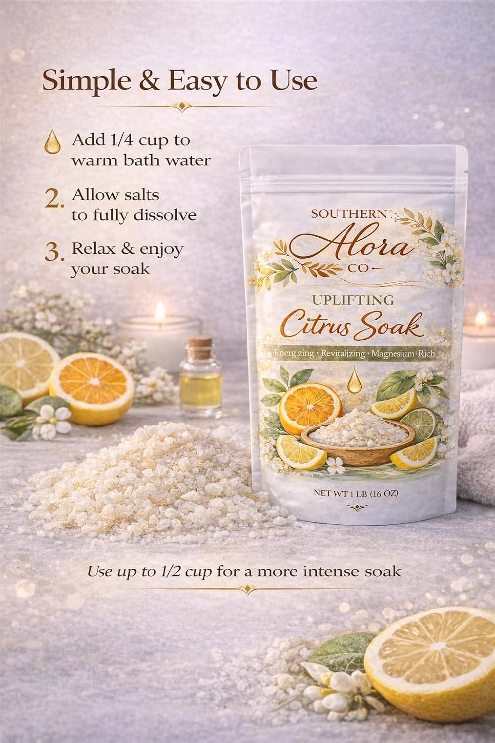 Bath Salts for Women Relaxing – Magnesium Bath Soak with Epsom Salts for Bath & Dead Sea Salt – Aromatherapy Citrus Bath Salts with Orange Lemon Grapefruit – Relaxing Spa Bath Soak – 1 lb