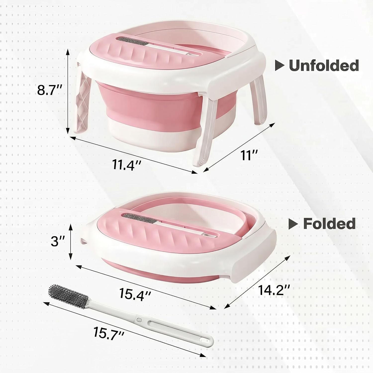 Collapsible Foot Bath Tub with Long Handle Foot Brush, Foldable Foot Soaking Tub with Insulated Lid & Sturdy Support Frame, Pedicure Foot Spa Basin for Men Women Home Travel (Pink)