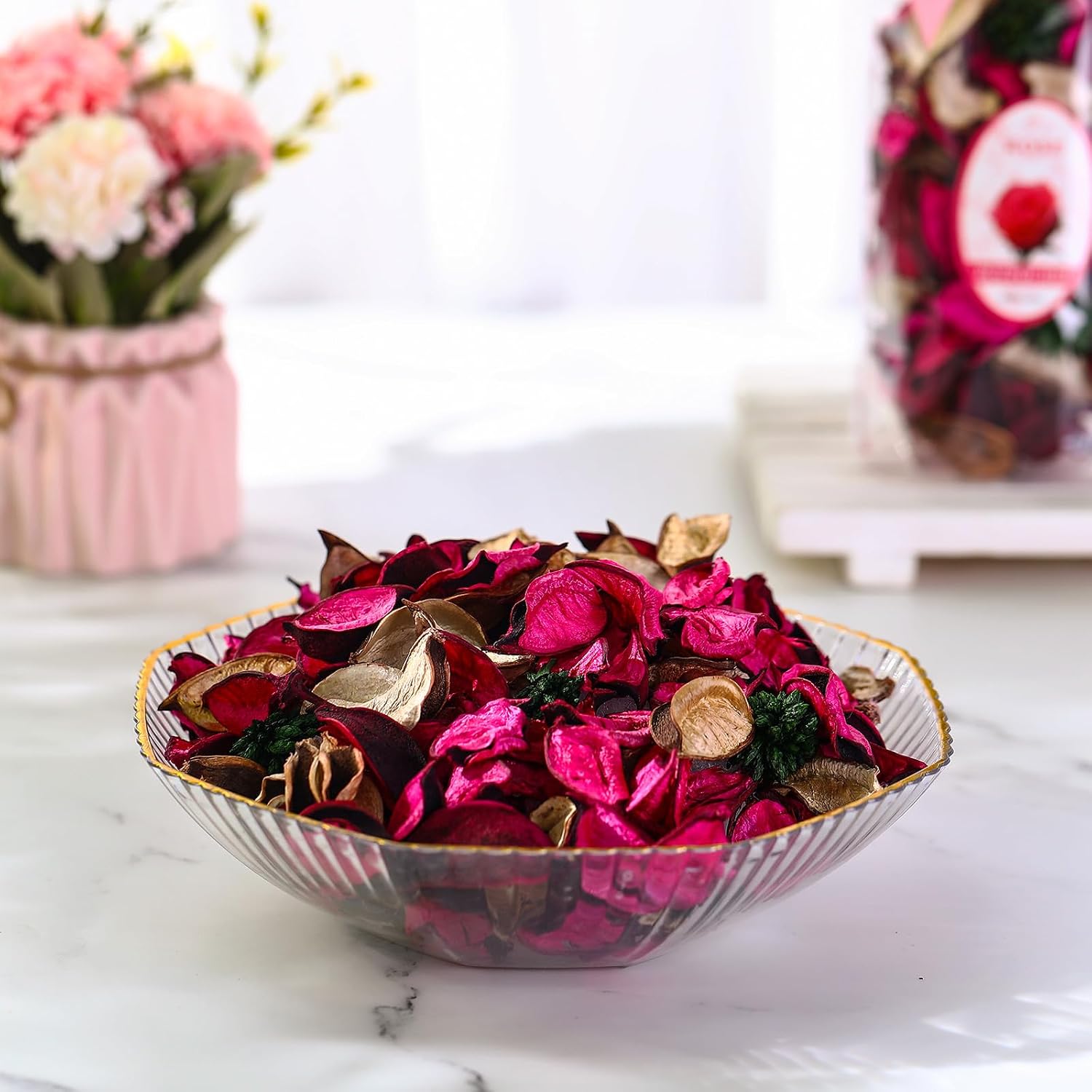 Nuanchu 6 Pcs Potpourri Bags Rose Red Potpourri Bowl Filler Rose Scented Dried Flowers Petals Cinnamon Scented Vase Fillers Home Perfume Sachet for Home Decor, Office, Bedroom, 12.7 oz Total