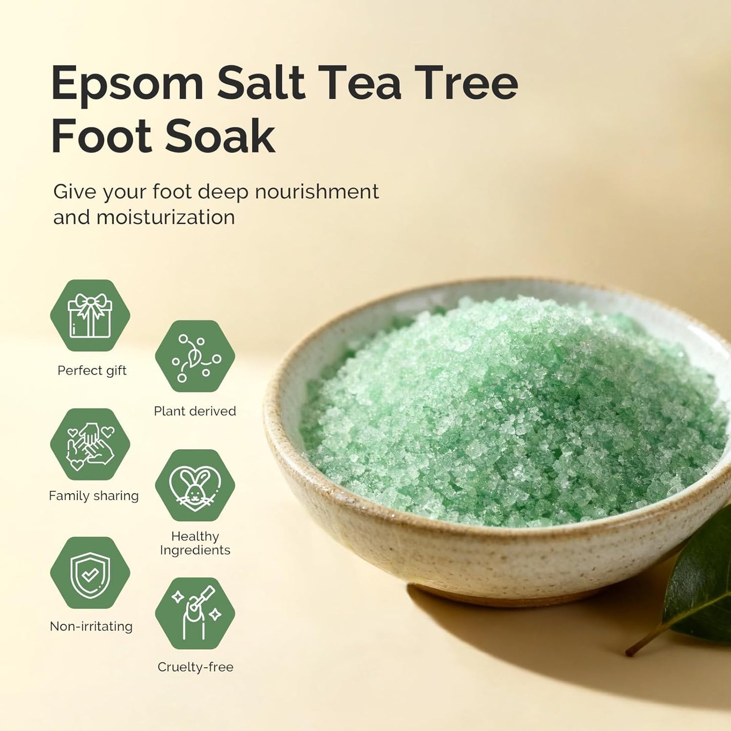 MelodySusie Tea Tree Oil Foot Soak with Sea Salt - Moisturizing Pedicure Treatment for Softening Calluses & Soothing Tired Feet - 16oz Relaxing Foot Bath to Refresh & Rejuvenate 1 Pound