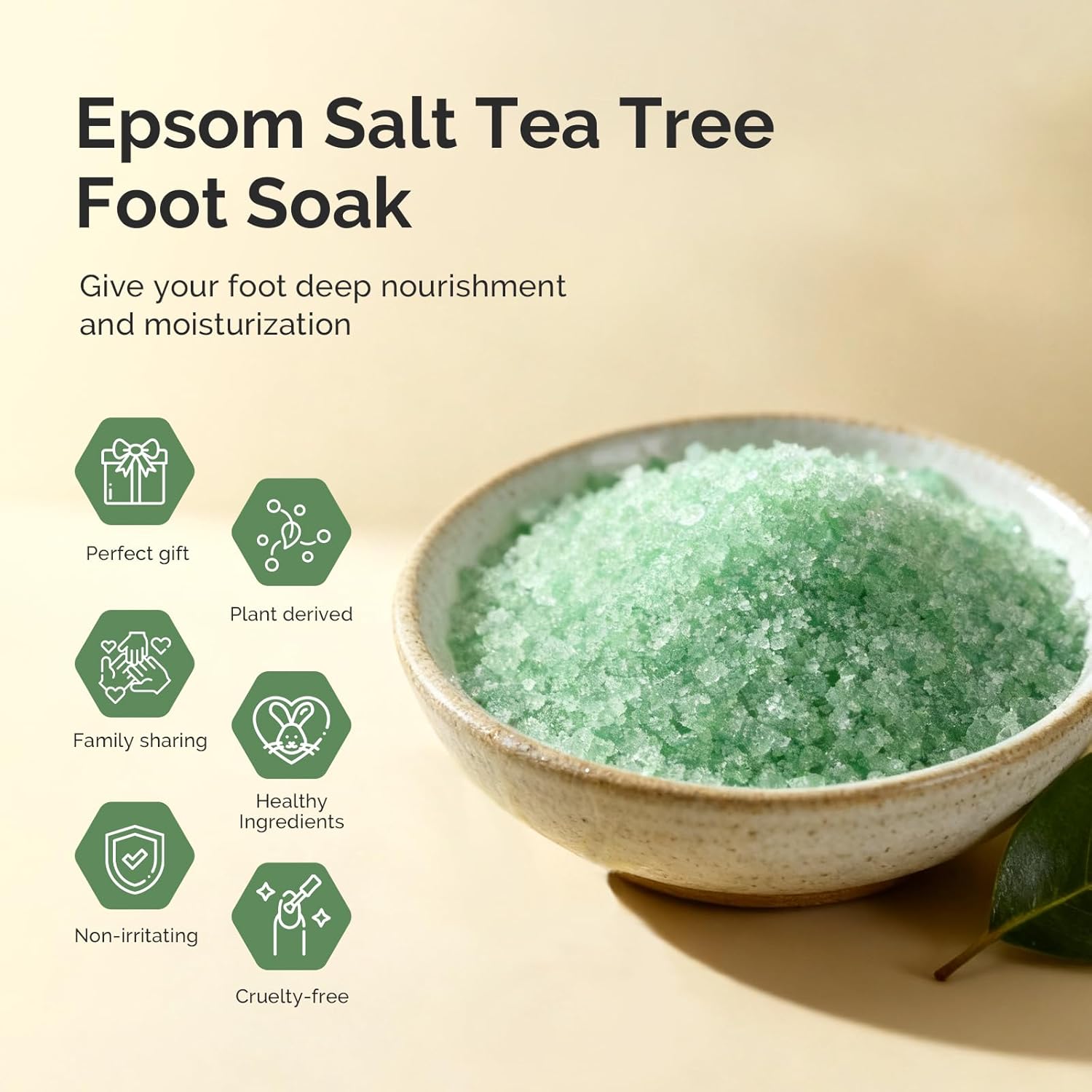 MelodySusie Tea Tree Oil Foot Soak with Sea Salt - Moisturizing Pedicure Treatment for Softening Calluses & Soothing Tired Feet - 16oz Relaxing Foot Bath to Refresh & Rejuvenate 1 Pound