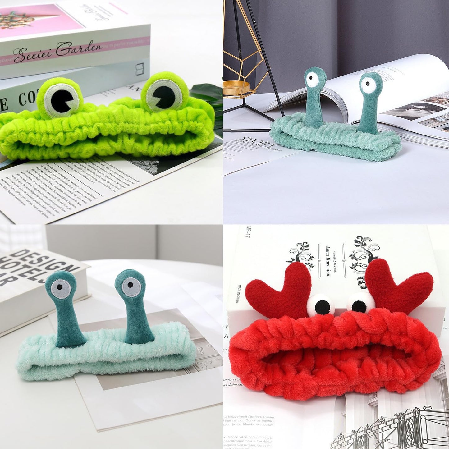 3pcs Spa Headband Cute Hair Band for Washing Face Women Microfiber Makeup Headbands with Snails Frog Crab Designs Coral Fleece Face Wash Facial Head Wraps Hair Lace for Cosmetic Shower