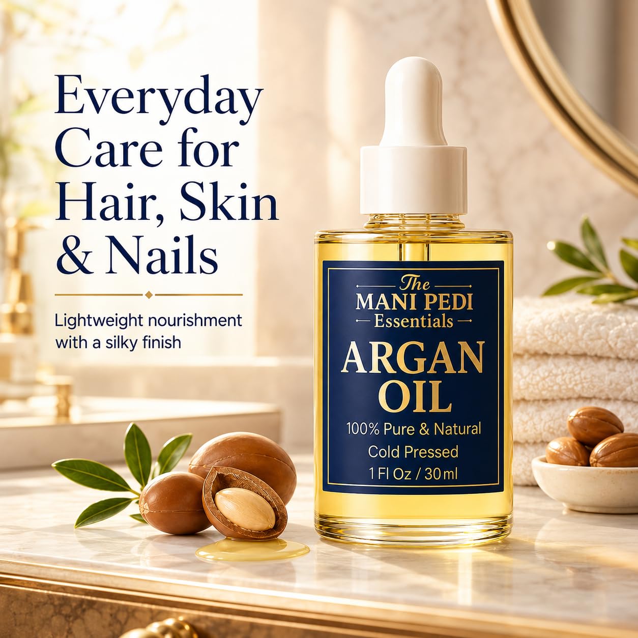 TMPE Argan Oil for Hair & Skin – 100% Pure Cold-Pressed Argan Oil, Lightweight Non-Greasy Hair Oil for Dry Damaged Hair, Face & Body Moisturizing Oil, Daily Use – 1 fl oz
