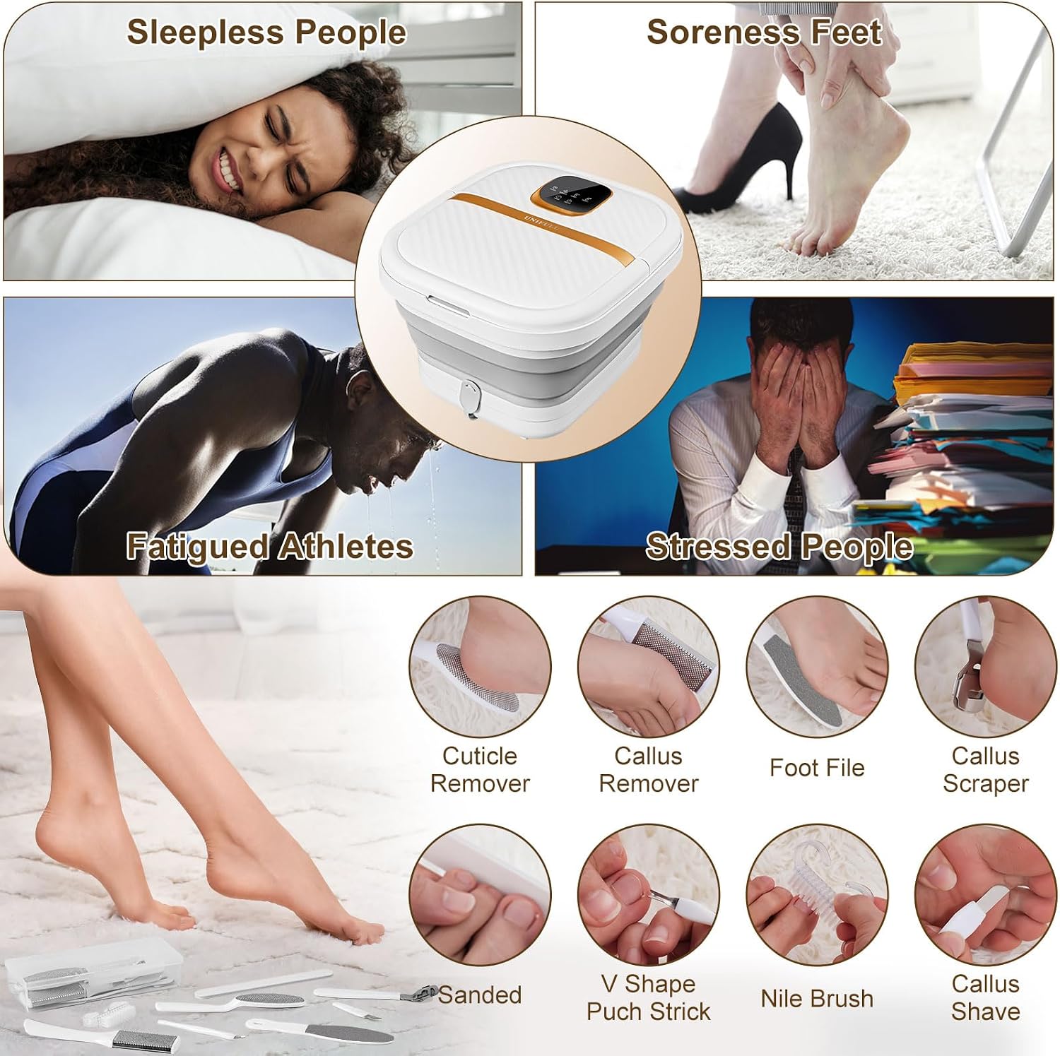 UNIFULL Collapsible Foot Spa Bath with Heat, Touch Screen, Massage Rollers, Bubble, Foot Pedicure Kit, Temperature Control, Foot Spa, Foot Bath Gifts