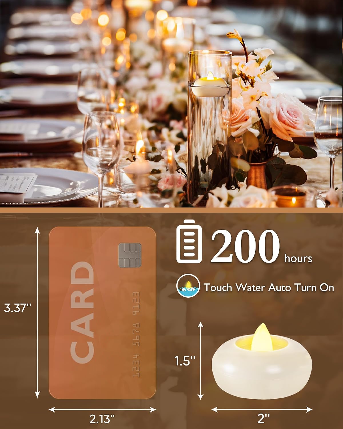 Homemory 48Pack 2” Flameless Led Floating Candles, 200 Hour Plastic Battery Operated Flickering Waterproof Tealights for Cylinder Vases, Centerpieces at Wedding, Party, Pool, Holiday (White Base)