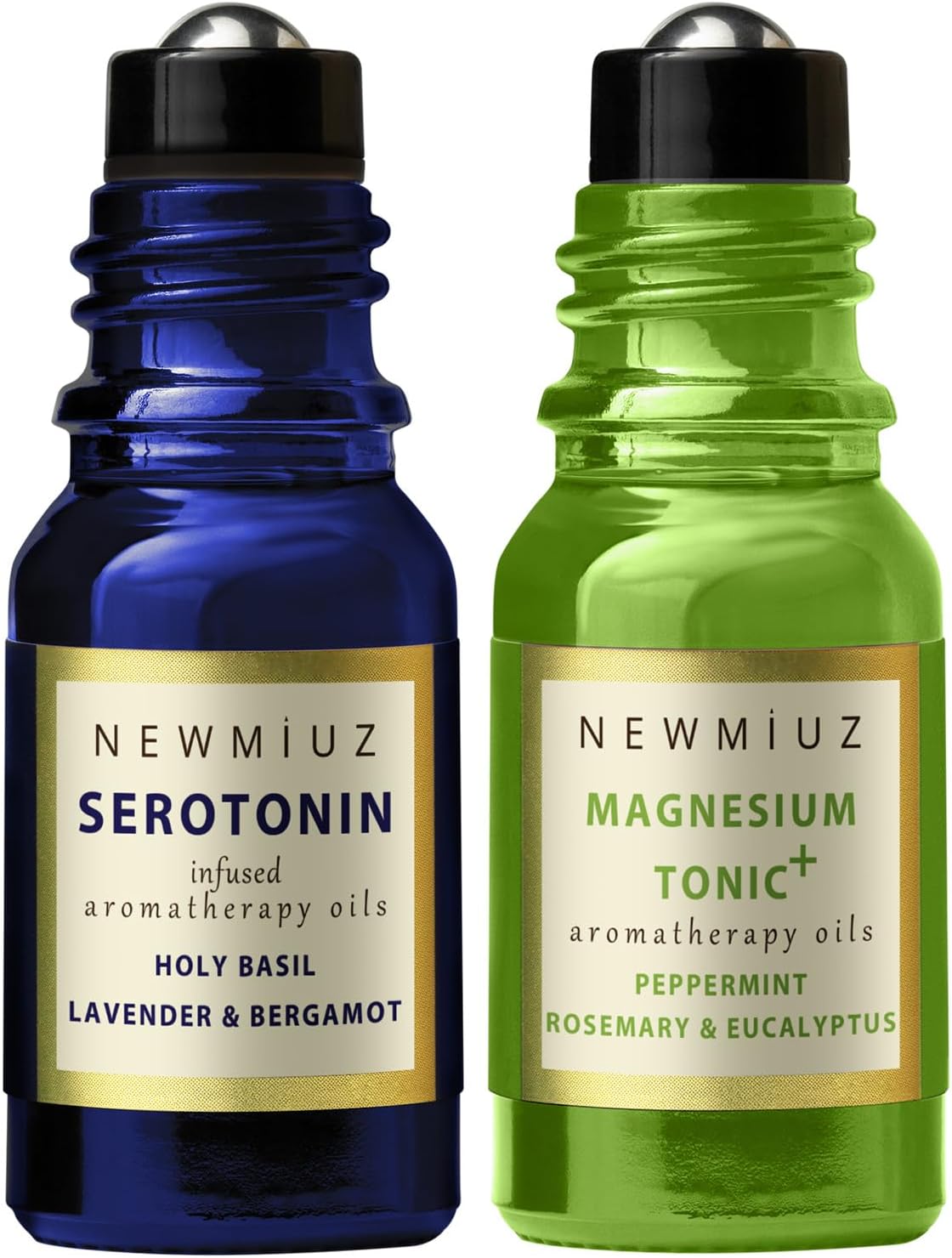 De Stress Roll on Calming Holy Basil Lavender and Bergamot & Headache Relief Peppermint Rosemary and Eucalyptus Pack of 2