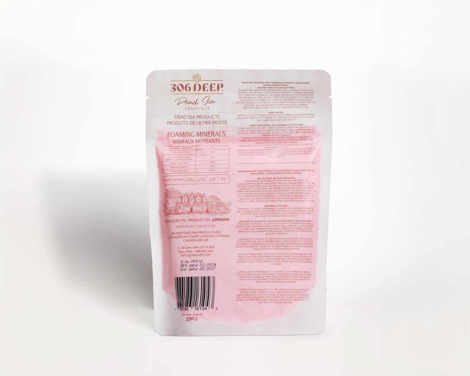 306 Deep Dead Sea Bath Salts Foaming Minerals - Pink Dead Sea Coarse Mineral for Soaking with Lavender Essential Oils, Alternative to Magnesium Flakes and Epsom Salt, Relaxing Bath Products