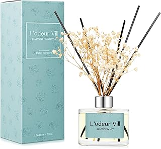 Reed Diffuser Set, 6.7 oz(200ml) Jasmine & Lily Scented Diffuser with 6 Oil Diffuser Sticks, Home Fragrance Essential Oil Reed Diffuser for Home Large Rooms Bathroom Shelf Decor