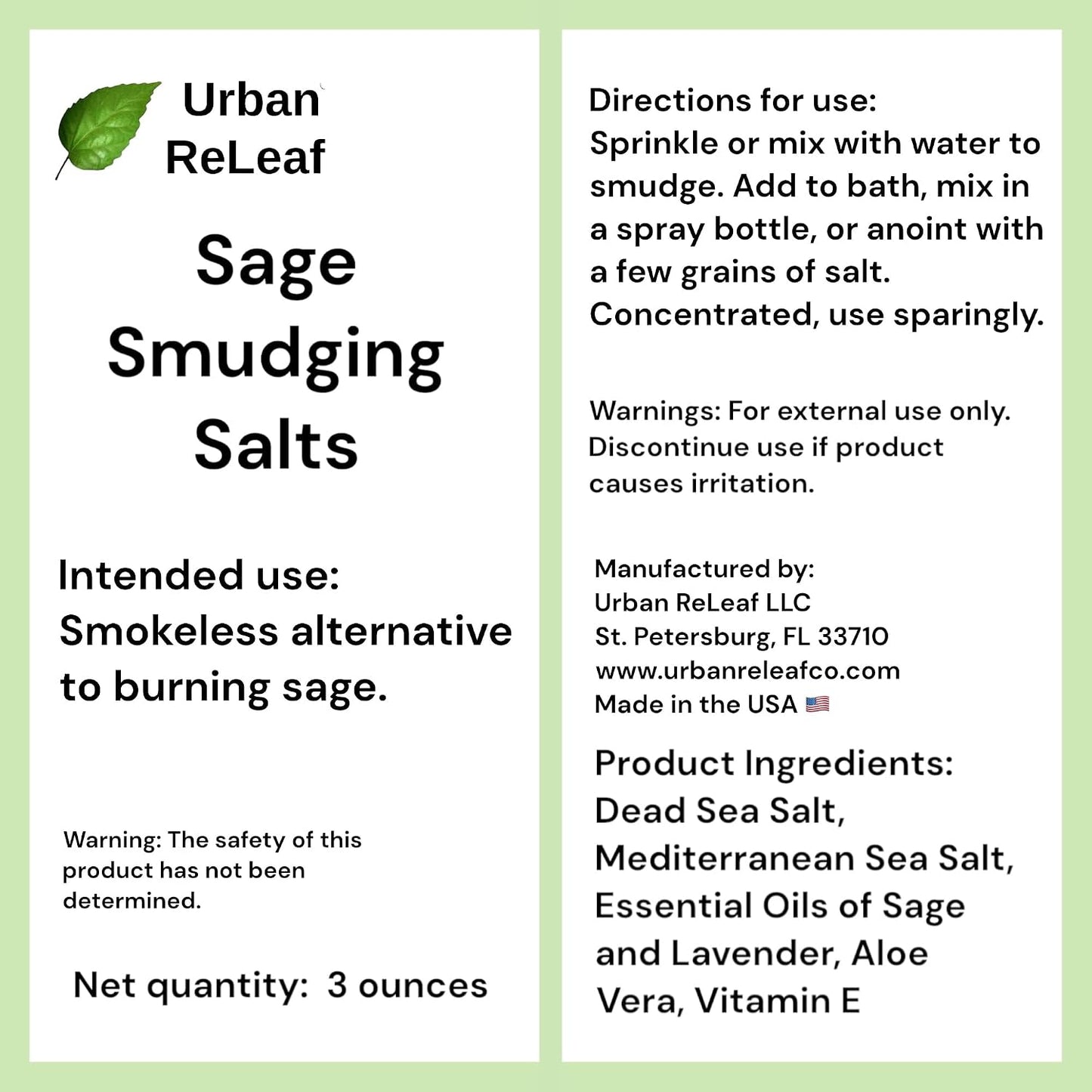 Urban ReLeaf Sage Smudging Salts with Lavender Oil | Safe & Smokeless, Smudge Cleanse Protect Bless Anointing, Fresh from USA, 100% Natural, Vegan
