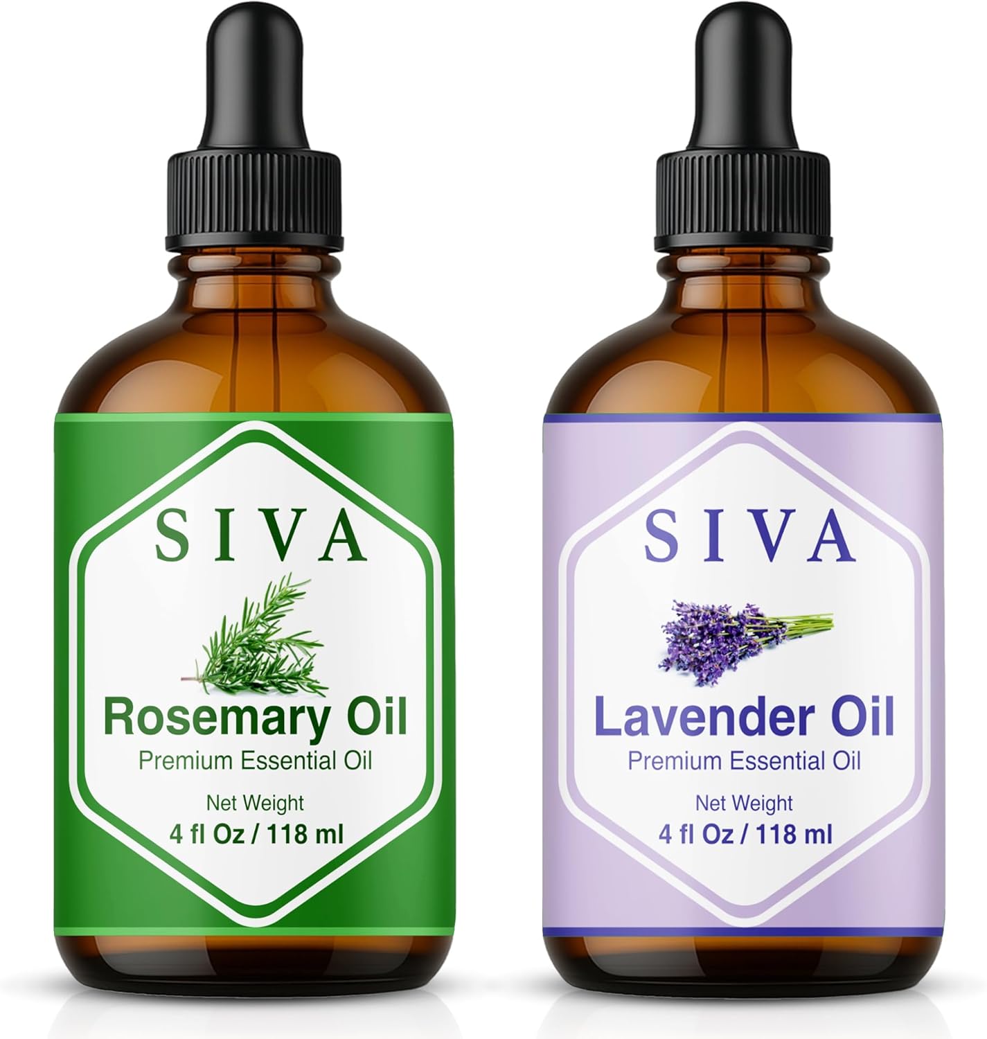 Siva Rosemary and Lavender Essential Oil 4oz Bundle Super Saver Combo – Premium Grade Value Set for Aromatherapy, Skincare and Haircare