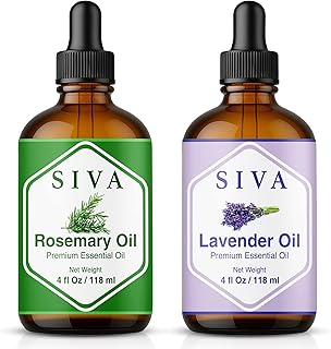 Siva Rosemary and Lavender Essential Oil 4oz Bundle Super Saver Combo – Premium Grade Value Set for Aromatherapy, Skincare and Haircare
