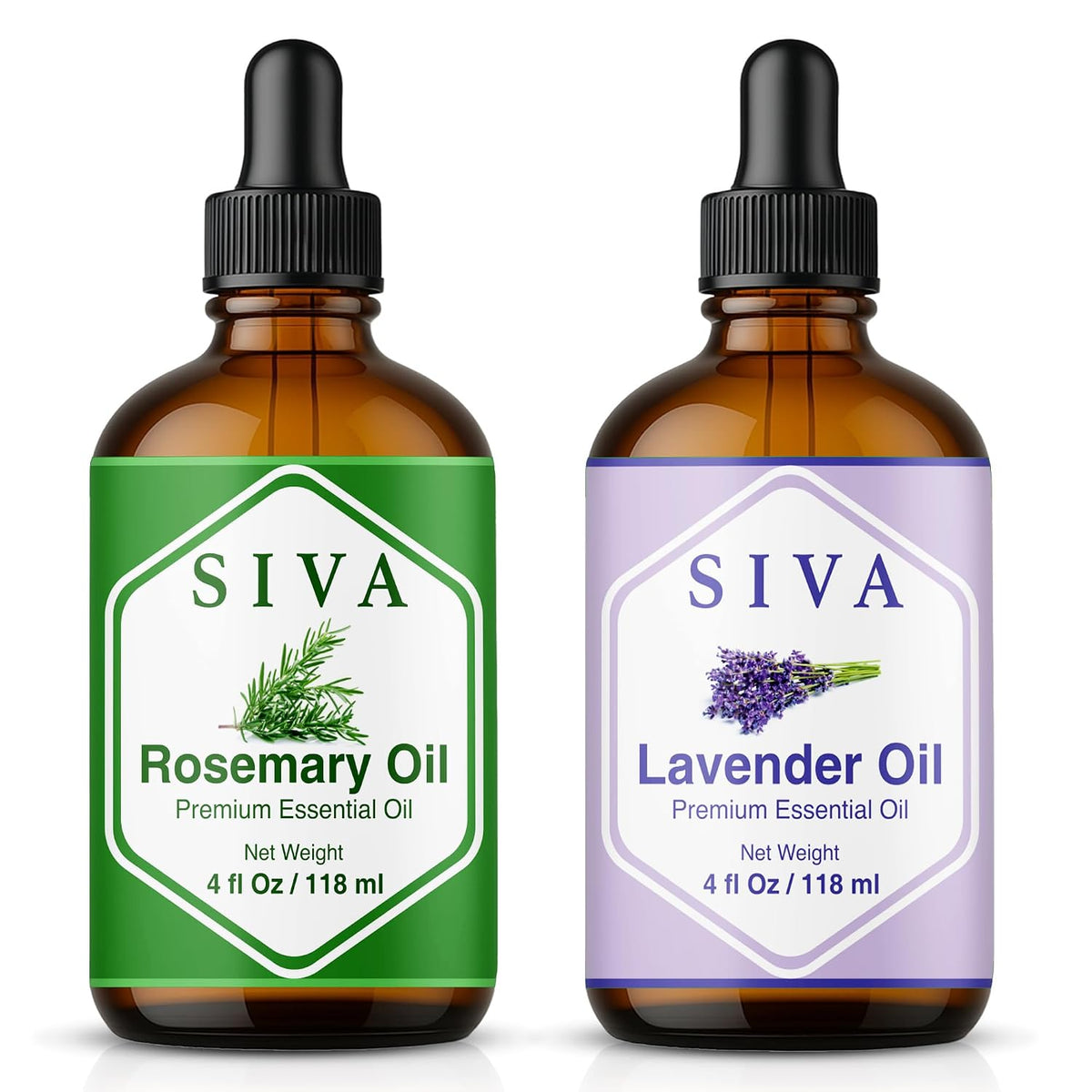 Siva Rosemary and Lavender Essential Oil 4oz Bundle Super Saver Combo