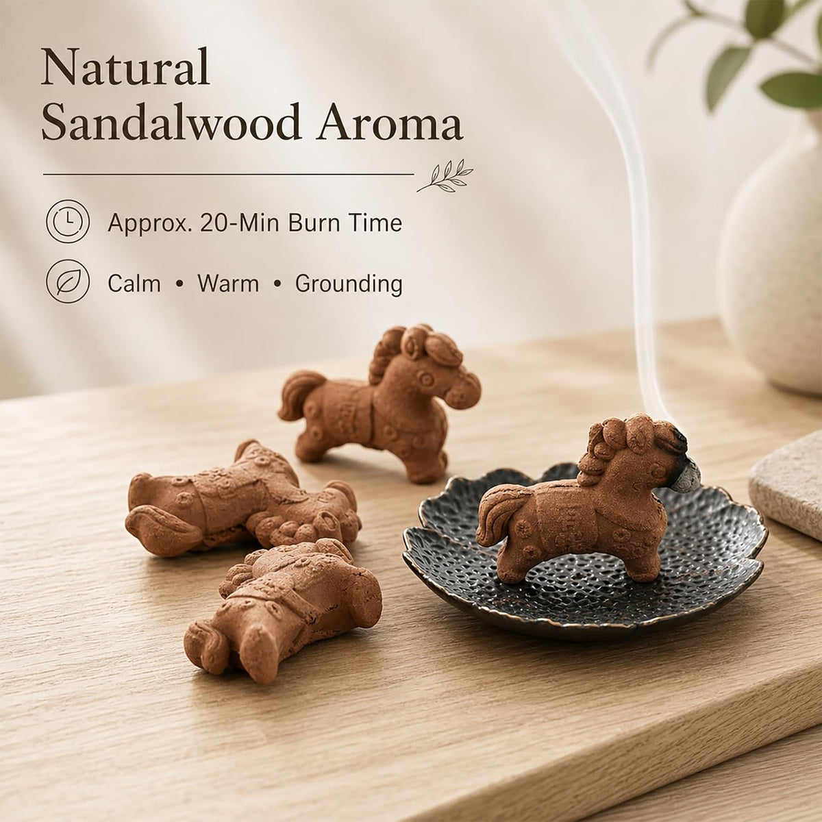 Large Incense Cones, Natural Sandalwood Scent, Horse Incense Cones - Mud Sculpture Zodiac Horse Shape,Fits Most Incense Trays &amp; Holders, Excellent for Relaxation(40Pcs)