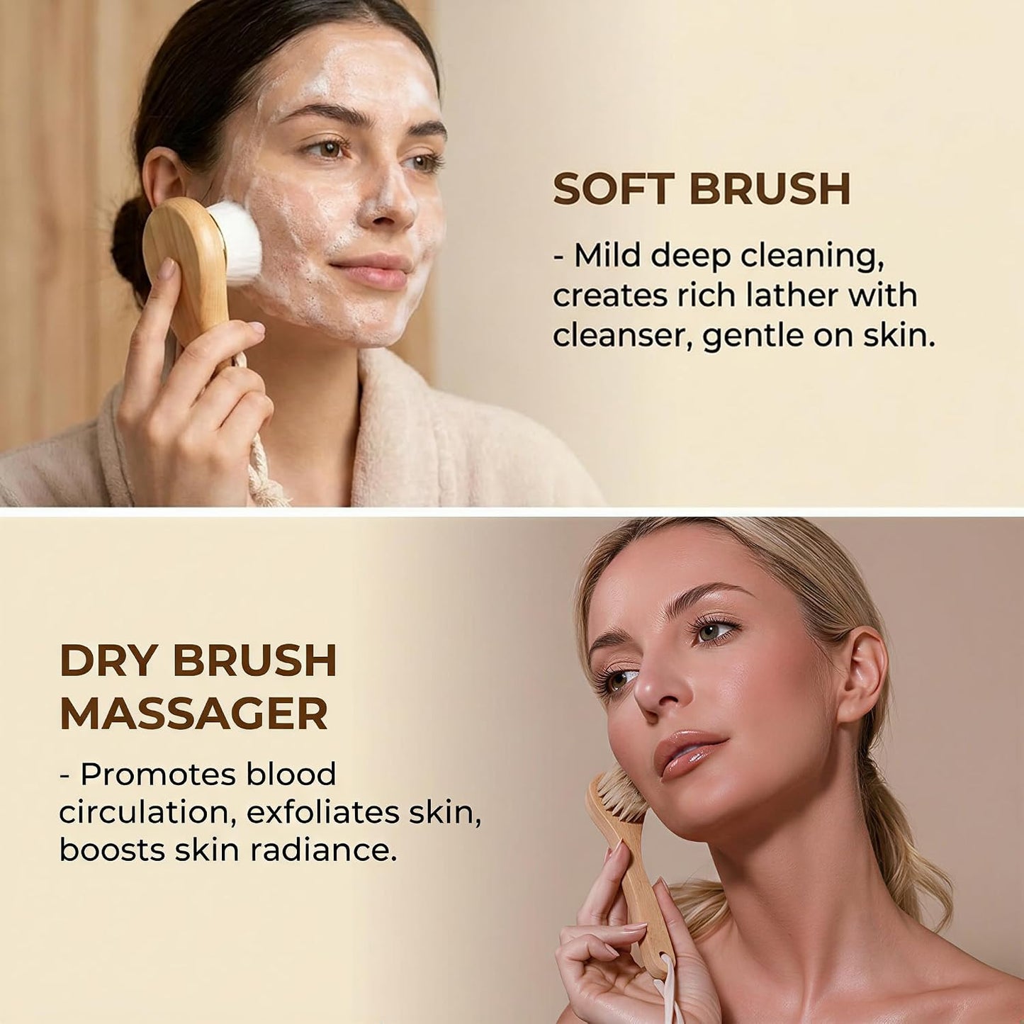 Zeutch Premium Dry Brushing Body Brush Set for Lymphatic Drainage and Cellulite Treatment, Boar Bristle Long Handle Face Cleansing Brush for A Glowing Skin, 5 Pack