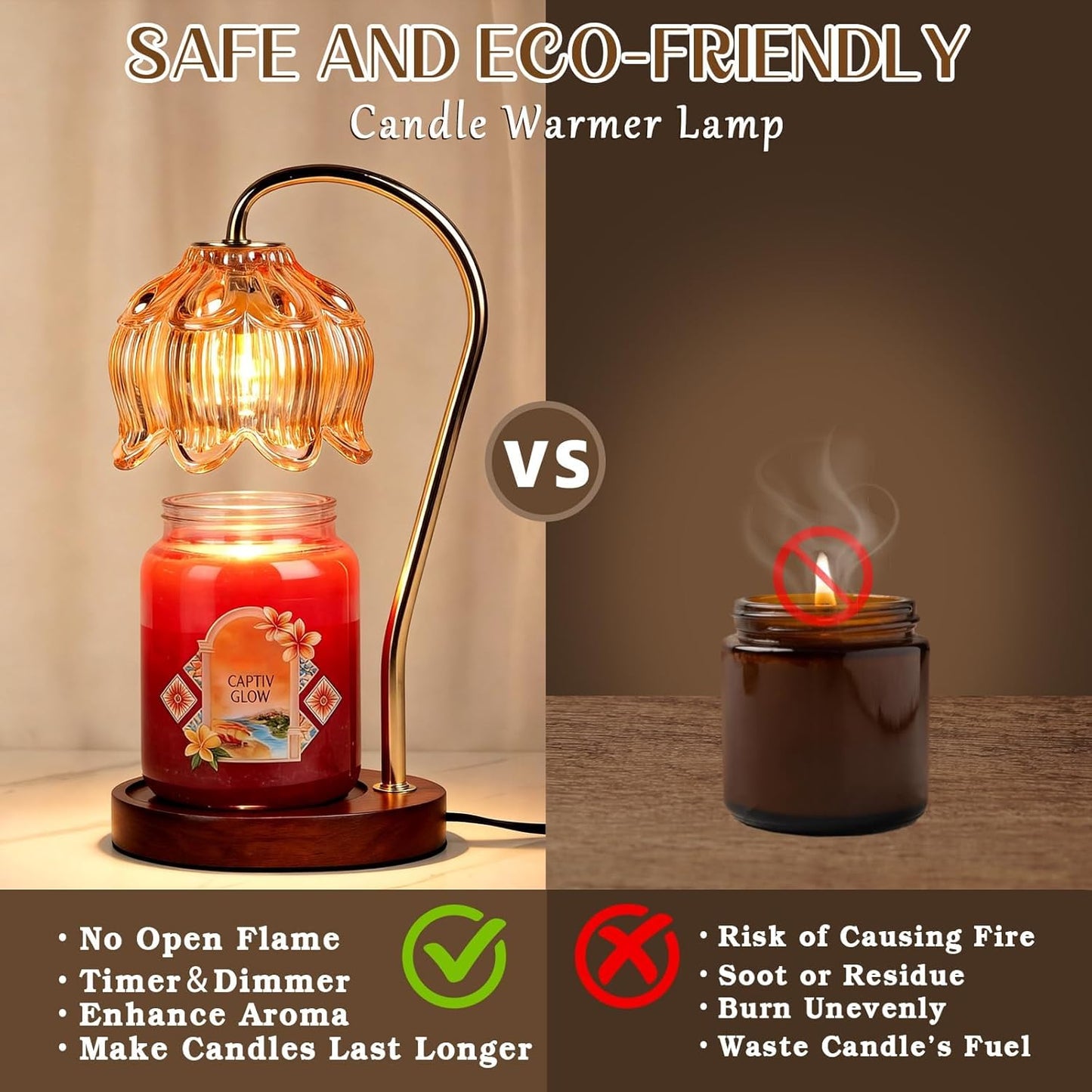 Funistree Flower Candle Warmer Lamp with Timer, Dimmable Candle Lamp Warmer, Mothers Day Birthday Gifts for Women Her Mom, House Warming for New Home Decor, Lotus Wax Warmer for Yankee Candles