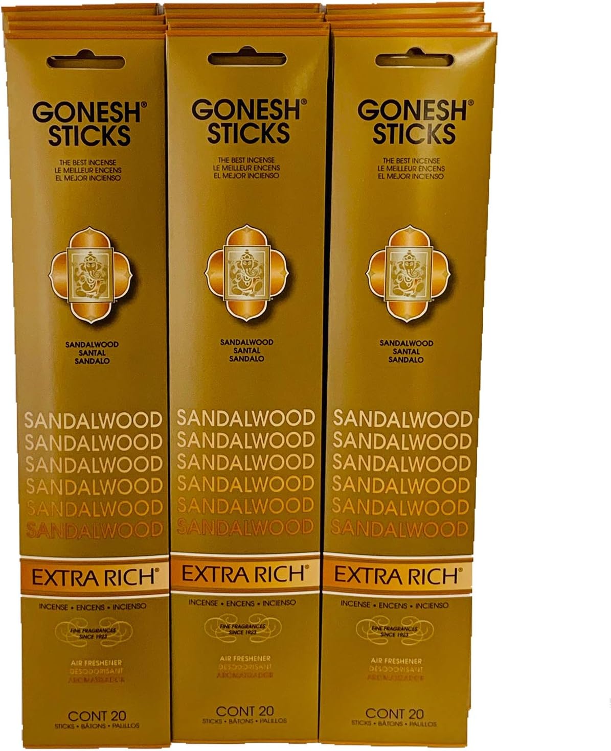 Gonesh Incense Sticks: Sandalwood 12 Pack (20 Sticks/Pack)
