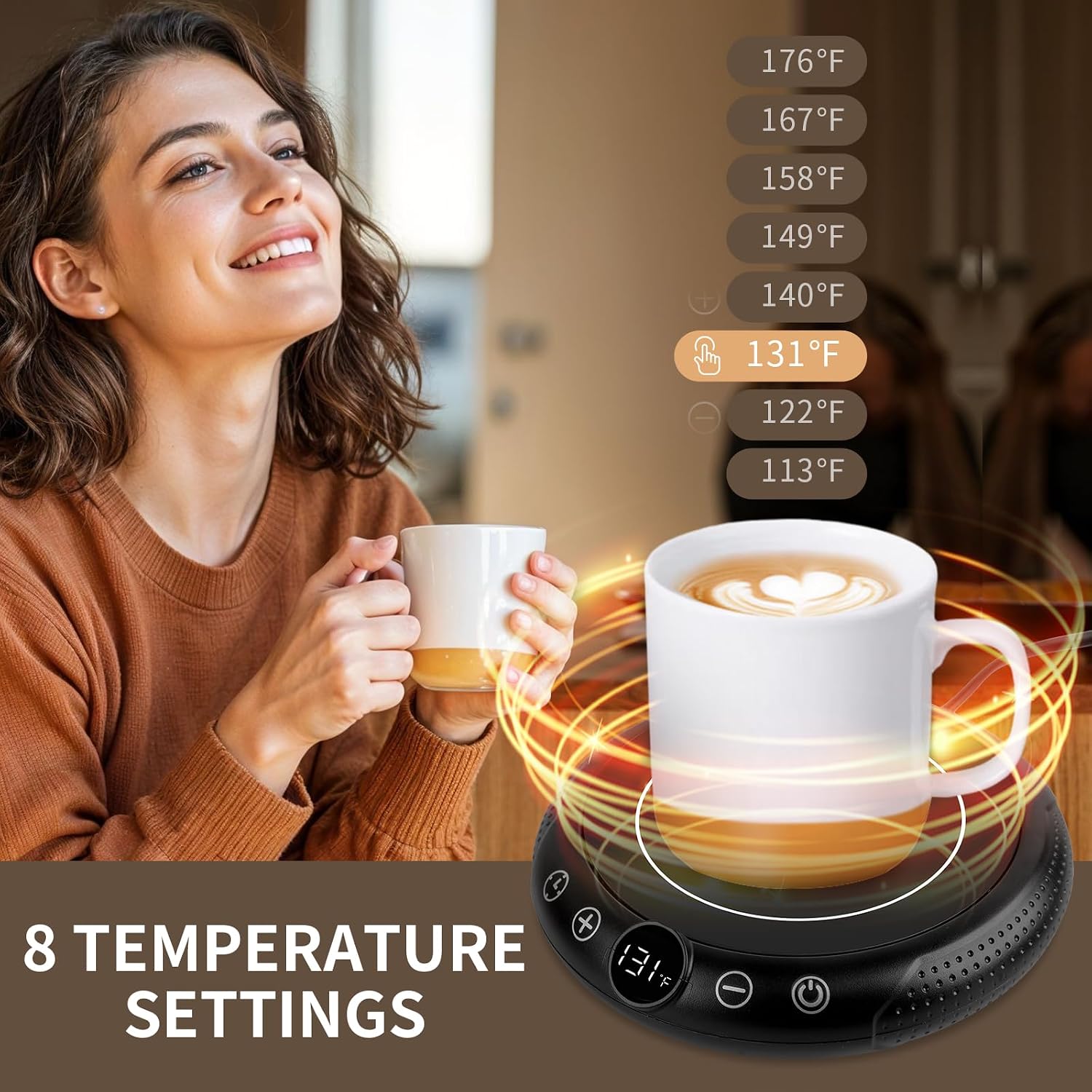 Coffee Mug Warmer, Electric Cup Warmer for Desk, Candle Warmer Plate with Temperature Display, 8-Temp Setting & 1-12H Timer, Stocking Stuffer Christmas White Elephant Coffee Gifts for Adults Women Men