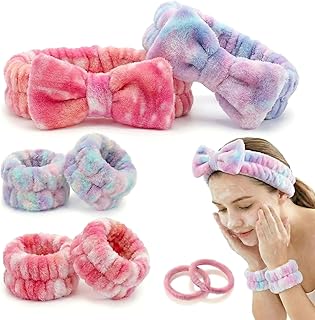 8 Pcs Spa Headband and Wristbands Set for Washing Face, Soft Face Wash Headbands Wrist Bands for Women with Scrunchies, Absorbent Wrist Towels, Makeup Hairband for Skincare, Yoga, and Teen Girls Gifts