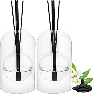 Empty Glass Reed Diffuser Bottles 2pcs Essential Oil Diffuser Jar 7oz/220ml Clear Double Wall Cylindrical Aromatherapy Container with Inner Round Chamber Modern Decorative Vase for Home Office Decor