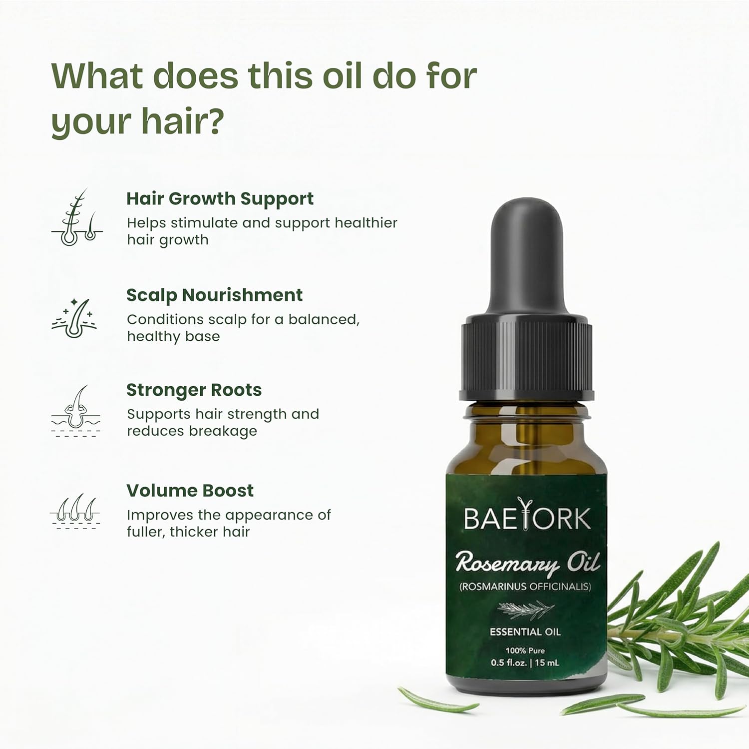 Organic Rosemary Essential Oil Helps to Support Hair Growth, Hair Fall Control, Hair Nourishment & Strengthens, Skin Care, Aromatherapy, Diffusers, and DIY PETA Certified 15 ml (Pack of 1)