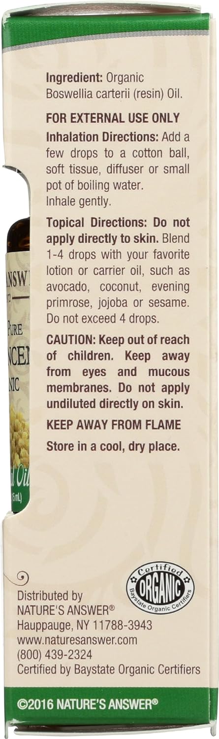 Nature's Answer Frankincense 100 % Pure Organic Essential Oil, 0.5 Oz